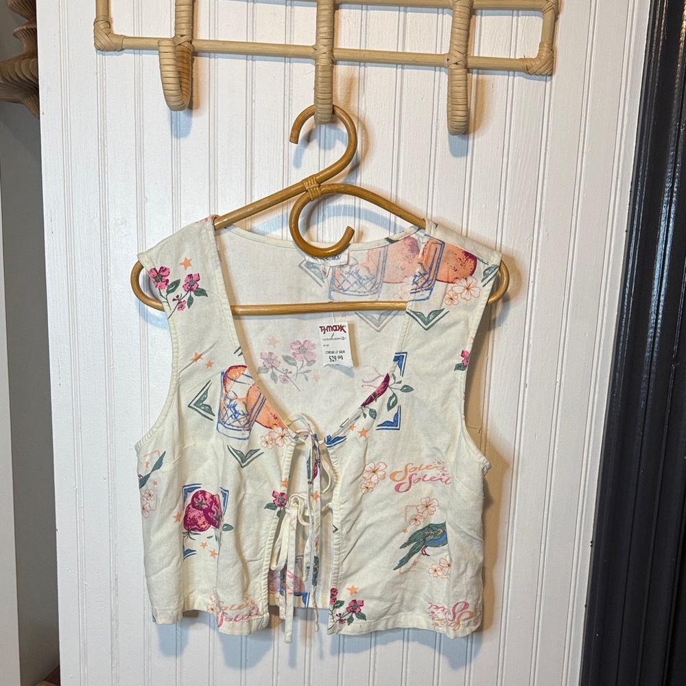 Cali 1850 Floral Bow Tie-Front Crop Vest NEW with tags from TJ Maxx